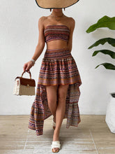 Vintage Printed Strapless Top & Asymmetrical Hem Skirt Set